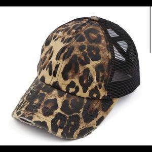 Distressed Criss Cross Pony Cap with Mesh Back